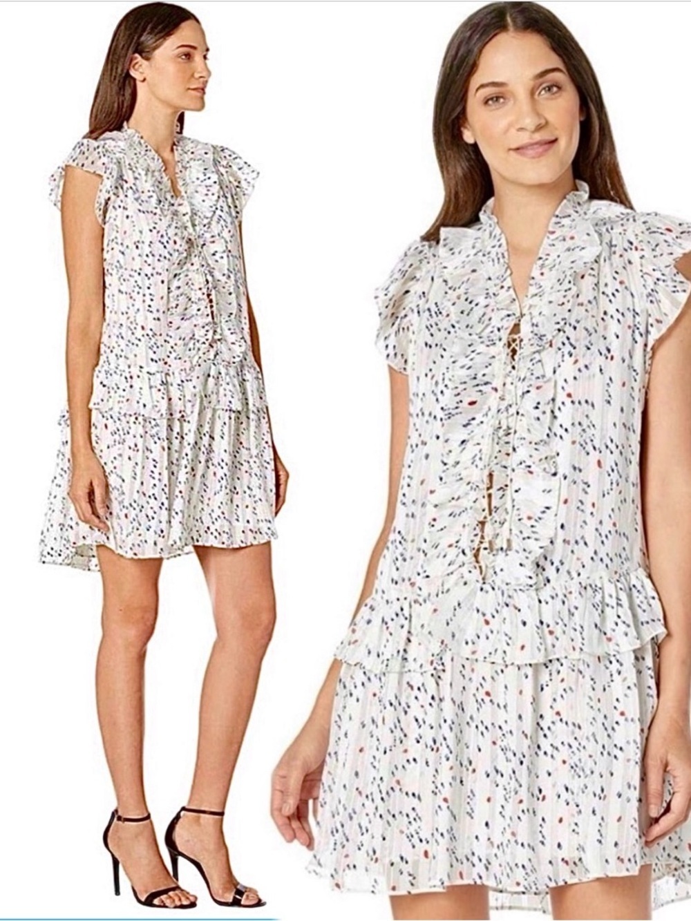 Sabina Musayev Ivory Blouse with Navy & Red Dot Print